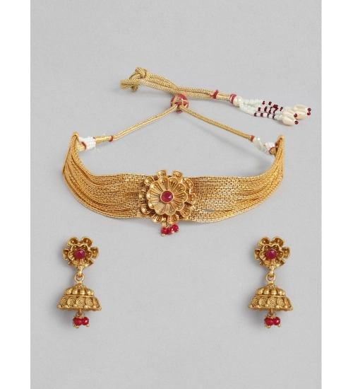 Women's Rose Gold Plated Alloy Necklace & Earings Set (Gold)