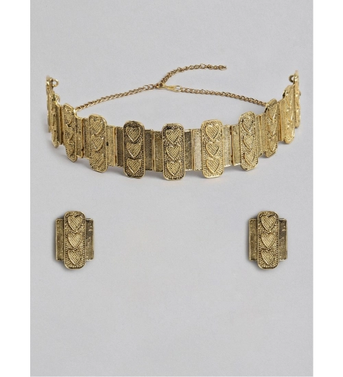 Women's Rose Gold Plated Alloy Necklace & Earings Set (Gold)