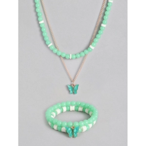 Generic Women's Rose Gold Plated Brass Pendant Chain With Beaded Bracelet (Light Green)