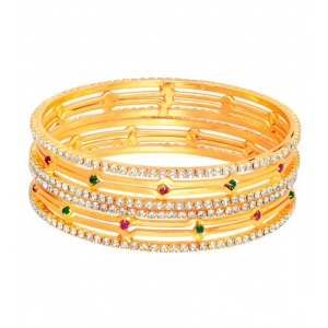 Generic Women's Rose Gold Plated Brass Stone Bangle (Red & Green , 2.4 Inch)