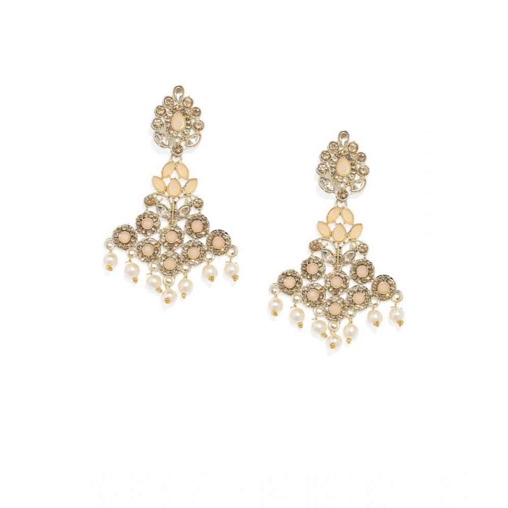 Generic Women's Rose Gold Plated Alloy Earrings (Gold & Pink)