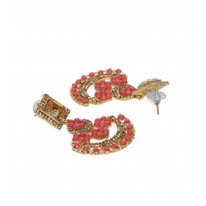 Generic Women's Rose Gold Plated Alloy Earrings (Gold & Pink)