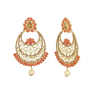Generic Women's Rose Gold Plated Alloy Earrings (Gold & Orange)