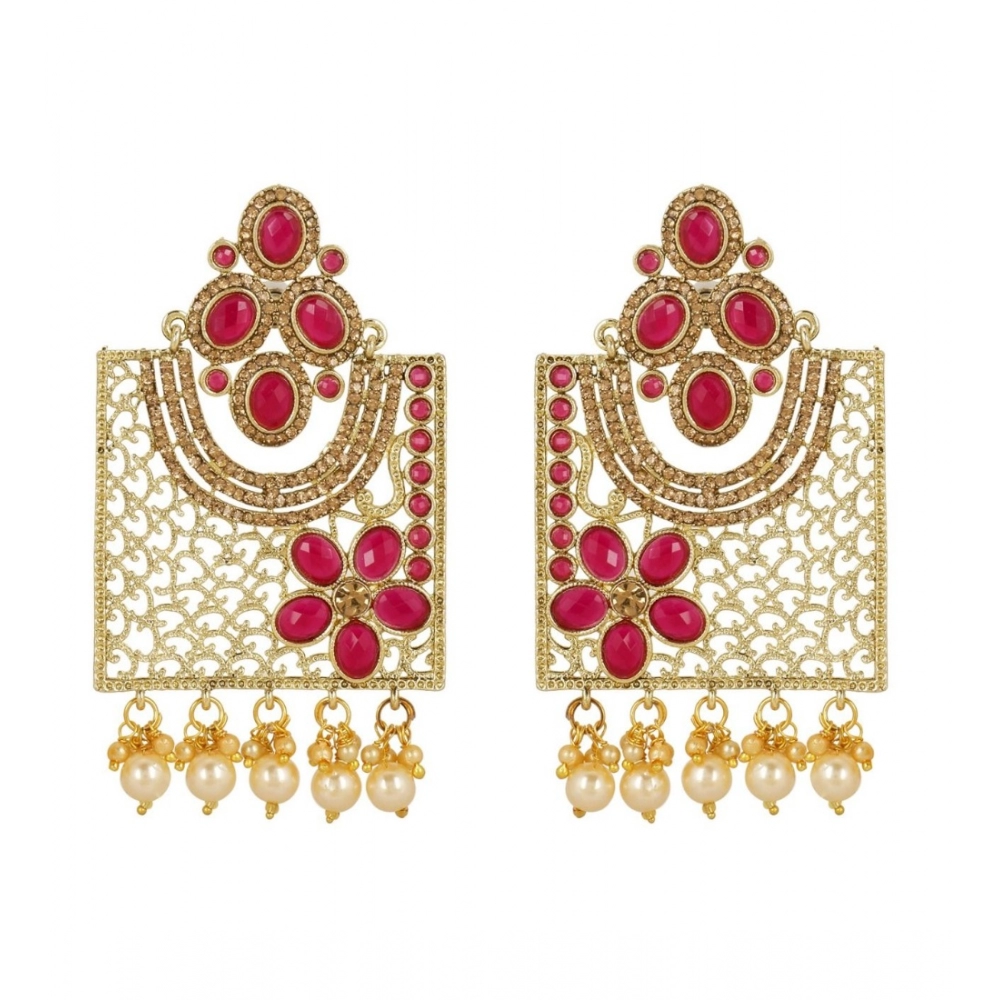 Generic Women's Rose Gold Plated Alloy Earrings (Gold & Pink)
