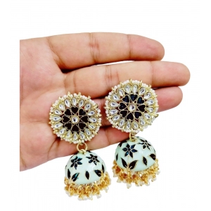 Generic Women's Rose Gold Plated Alloy Earrings (White & Green)