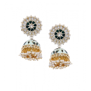 Generic Women's Rose Gold Plated Alloy Earrings (White & Green)