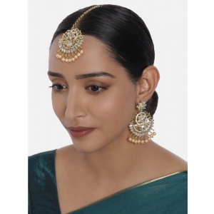 Generic Women's Rose Gold Plated Alloy Kundan Earrings & Mangtikka (White)