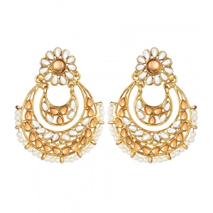 Generic Women's Rose Gold Plated Alloy Kundan Earrings & Mangtikka (White & Gold)