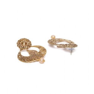Generic Women's Rose Gold Plated Alloy Kundan Earrings & Mangtikka (Gold)
