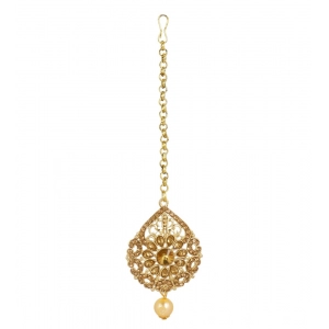 Generic Women's Rose Gold Plated Alloy Kundan Earrings & Mangtikka (Gold)