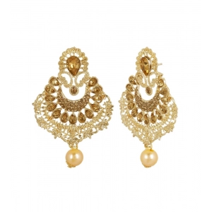Generic Women's Rose Gold Plated Alloy Kundan Earrings & Mangtikka (Gold)