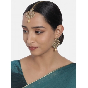 Generic Women's Rose Gold Plated Alloy Kundan Earrings & Mangtikka (Gold)