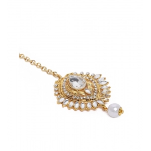 Generic Women's Rose Gold Plated Alloy Kundan Earrings & Mangtikka (White)
