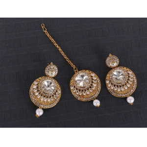 Generic Women's Rose Gold Plated Alloy Kundan Earrings & Mangtikka (White)