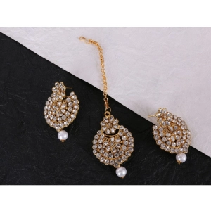 Generic Women's Rose Gold Plated Alloy Kundan Earrings & Mangtikka (White)