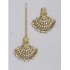 Dropship Women's Rose Gold Plated Alloy Kundan Earrings &amp; Mangtikka (White)