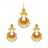 Dropship Women's Rose Gold Plated Alloy Kundan Earrings &amp; Mangtikka (Maroon)