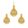 Women's Rose Gold Plated Alloy Kundan Earrings &amp; Mangtikka (Green)