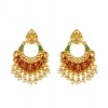 Dropship Women's Rose Gold Plated Alloy Kundan Earrings &amp; Mangtikka (Red &amp; Green)