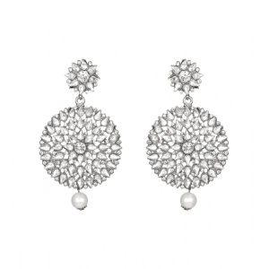Generic Women's Rose Gold Plated Alloy Kundan Earrings & Mangtikka (White)