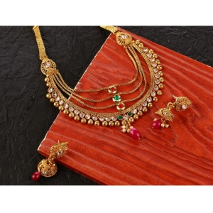 Generic Women's Rose Gold Plated Alloy Necklace & Earings Set (Multicolor)
