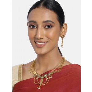 Generic Women's Rose Gold Plated Alloy Necklace Set (Green & Red)