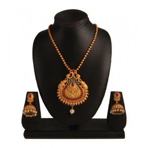 Generic Women's Rose Gold Plated Alloy Jewellery Chain Pendant Sets (Gold & Red)