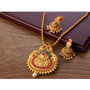 Generic Women's Rose Gold Plated Alloy Jewellery Chain Pendant Sets (Gold & Red)