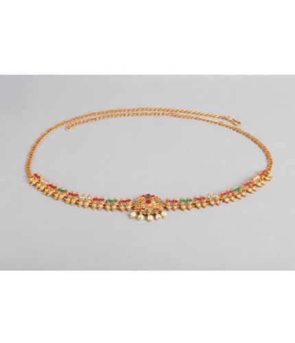 Women's Rose Gold Plated Alloy Hip Belt Kamarband (Red &amp; Green)