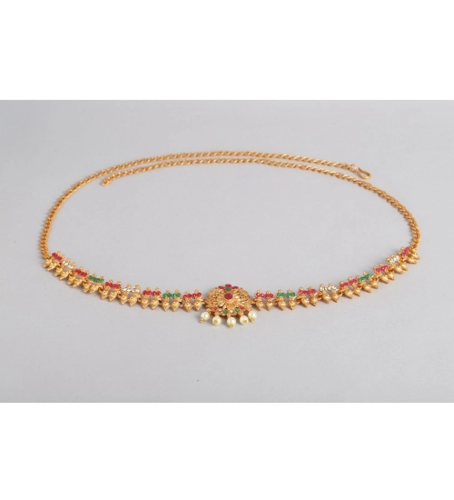 Women's Rose Gold Plated Alloy Hip Belt Kamarband (Red & Green)