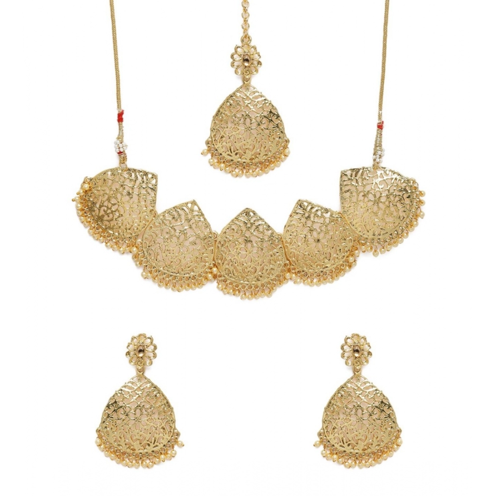 Generic Women's Rose Gold Plated Alloy Necklace & Earings Set (Gold)