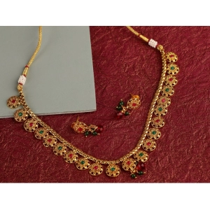 Generic Women's Rose Gold Plated Alloy Necklace & Earings Set (Green & Red)
