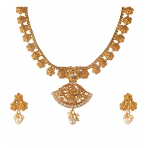 Generic Women's Rose Gold Plated Alloy Necklace & Earings Set (Gold)