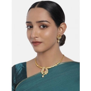 Generic Women's Rose Gold Plated Alloy Necklace & Earings Set (White & Red)
