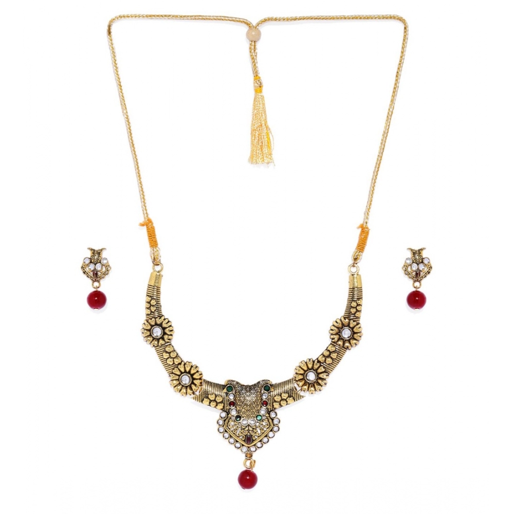 Generic Women's Rose Gold Plated Alloy Necklace & Earings Set (Multicolor)