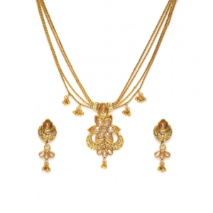 Generic Women's Rose Gold Plated Alloy Necklace & Earings Set (Gold)