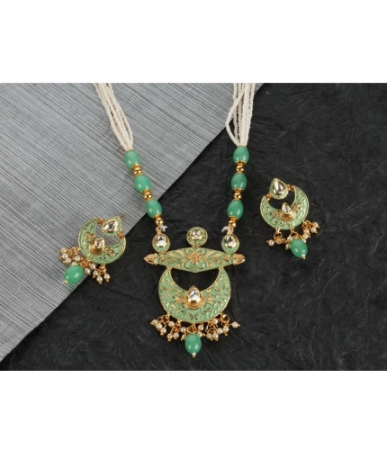 Women's Rose Gold Plated Alloy Necklace &amp; Earings Set (Green)