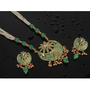 Generic Women's Rose Gold Plated Alloy Necklace & Earings Set (Green)