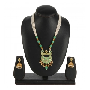 Generic Women's Rose Gold Plated Alloy Necklace & Earings Set (Green)