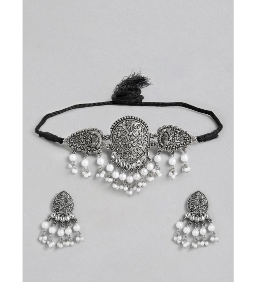 Women's Rose Gold Plated Alloy Necklace & Earings Set (Silver)