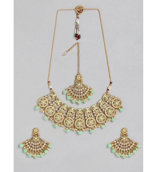 Women's Rose Gold Plated Alloy Necklace & Earings Set (Light Green)