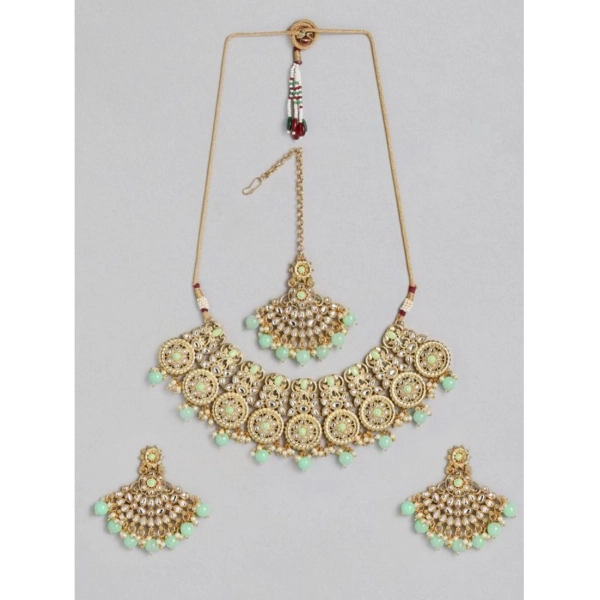 Dropship Women's Rose Gold Plated Alloy Necklace &amp; Earings Set (Light Green)