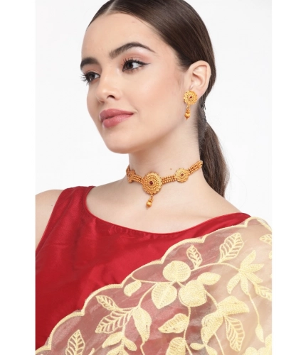 Women's Rose Gold Plated Alloy Necklace &amp; Earings Set (Gold)