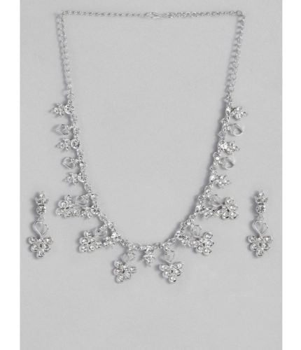 Women's Rose Gold Plated Brass Necklace &amp; Earings Set (Silver)