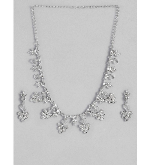 Women's Rose Gold Plated Brass Necklace & Earings Set (Silver)