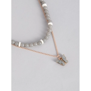 Generic Women's Rose Gold Plated Brass Pendant Chain With Beaded Bracelet (Grey)