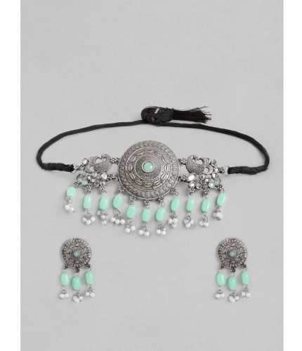 Women's Rose Gold Plated Alloy Necklace &amp; Earings Set (Light Green)