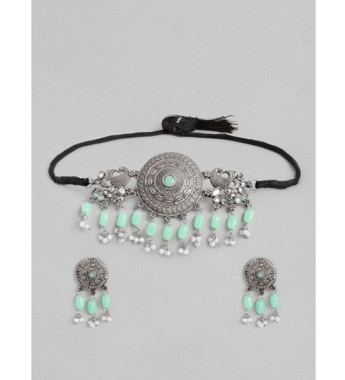 Women's Rose Gold Plated Alloy Necklace & Earings Set (Light Green)