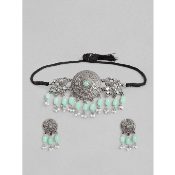 Dropship Women's Rose Gold Plated Alloy Necklace &amp; Earings Set (Light Green)