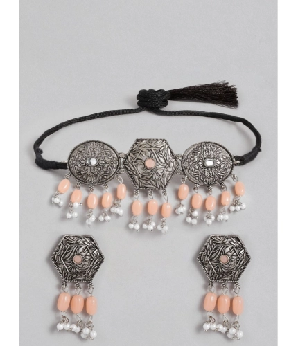 Women's Rose Gold Plated Alloy Necklace &amp; Earings Set (Orange)